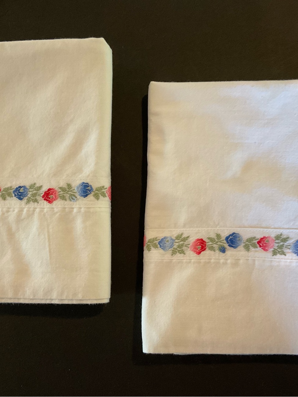 Embroidered Floral Border White Wabasso Pillowcases - Set of 2